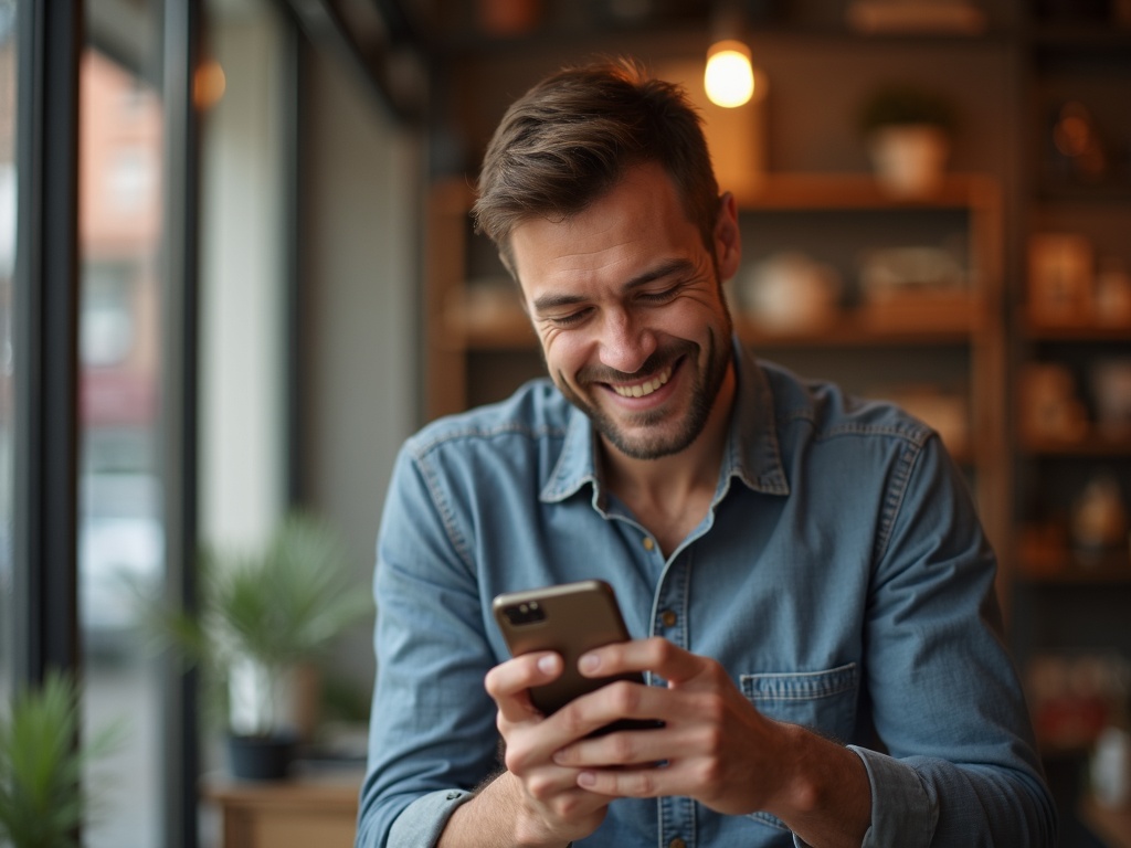 Przedsiębiorca ogląda swoją nową stronę na telefonie